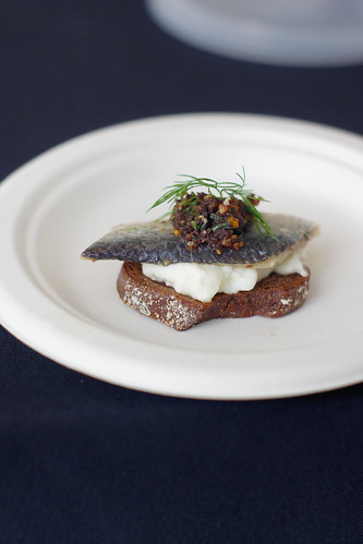 House Marinated Sardines – Burrata, Olives, Orange & Almonds on<br /><br /><br /><br /><br />
 a Crostino
