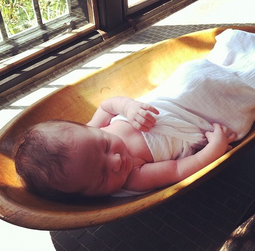 Only prop allowed during newborn pics: My new-antique trencher, a fabulous b-day gift from Christy!