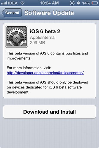 iOS 6 Beta 2 OTA Update