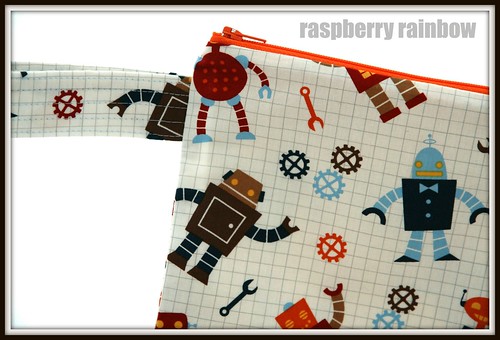 Happy Robots fabric zippered pouch.