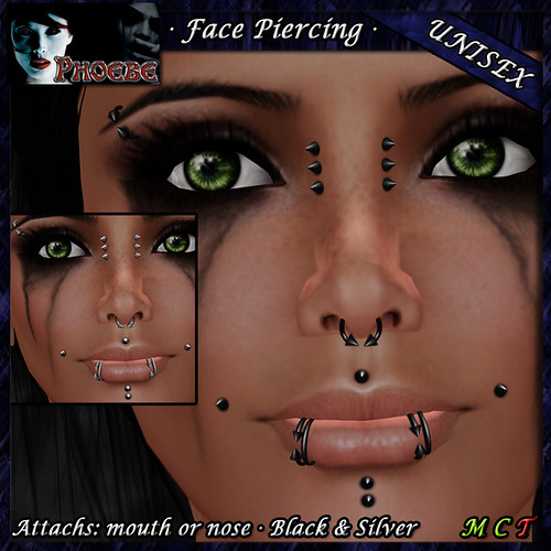 *P* Unisex Face Piercings ~Serie Q1~ Black & Silver