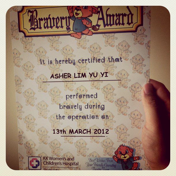 13 Mar - Asher gets a certificate for bravery