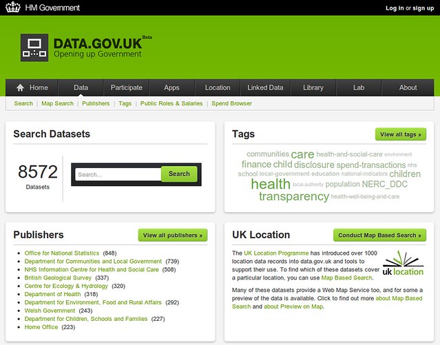 Data.Gov.UK data home page