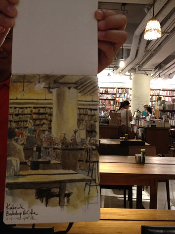 Sketching at Kubrick Bookshop Cafe 晚飯後畫油麻地Kubrick