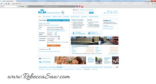 KLM site screenshot