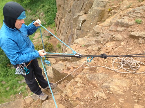Euan Whittaker demonstrating a releasable abseil, Rosyth Quarry