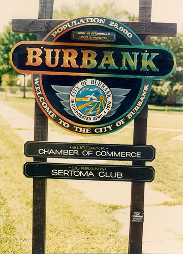 The official Village of Burbank sign.  Burbank Illinois.  September 1988. by Eddie from Chicago