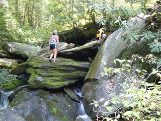 Kathy and Larry Climbing Bear Camp Creek