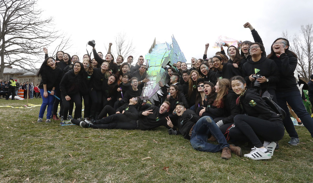First-year architecture students celebrate the end of the 2016 parade on the Arts Quad.