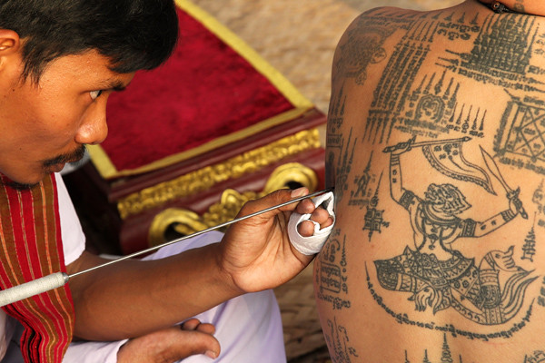 Old style tattoos in Thailand During the Muay Thai festival in Ayutthaya