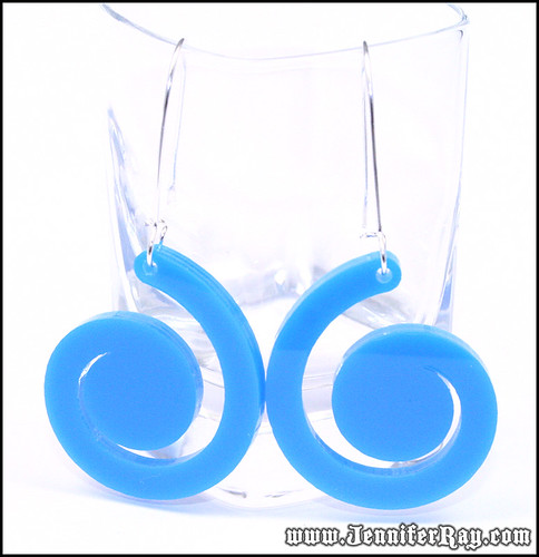 Sky Blue Swirl Lasercut Acrylic Earrings by JenniferRay.com