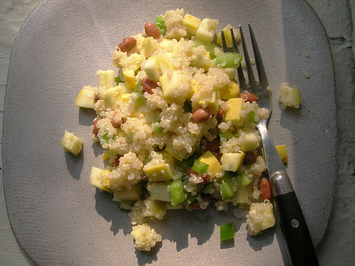 quinoa salad with pinto beans, squash, and green bell pepper