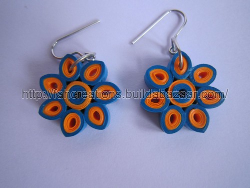 Handmade Jewelry - Paper Quilling Flower Earrings (Blue Orange 1) by fah2305