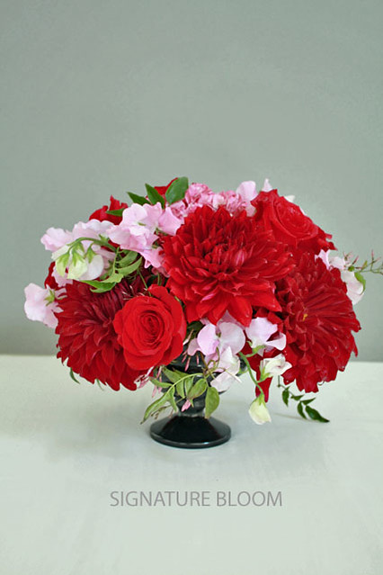 Bridal Florist Campbell Red and Pink Centerpiece
