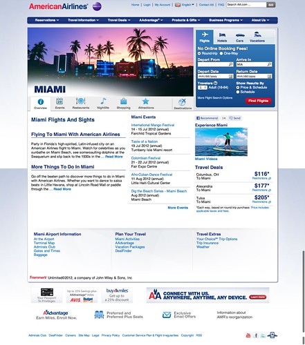 Miami destination page on the American Airlines website