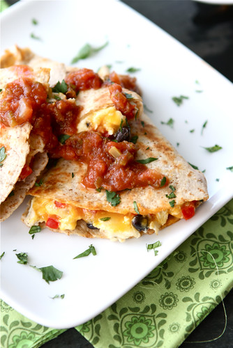 Southwestern Breakfast Quesadilla Recipe with Eggs, Black Beans & Salsa