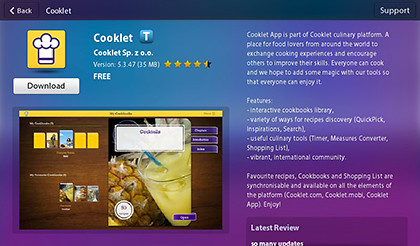 The free Cooklet app can be found in App World on the BlackBerry PlayBook.