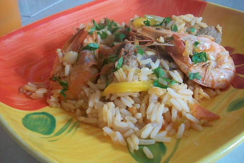 Cazuela de arroz mar, tierra y aire.