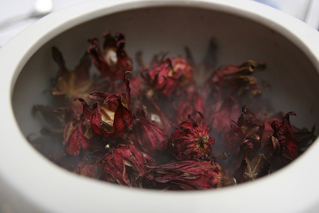 Gorgeous bowl of sweet fragrant dried hibiscus