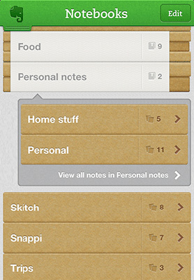 Evernote 5 iOS Notebook