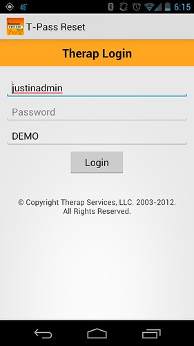 Screenshot of Therap Mobile showing Login