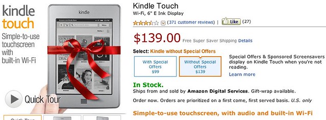 Kindle Touch: Touchscreen e-Reader with Wi-Fi, 6
