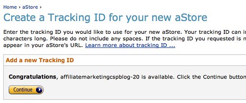 Amazon.com Associates Central - aStore: Create a Tracking ID for your new aStore