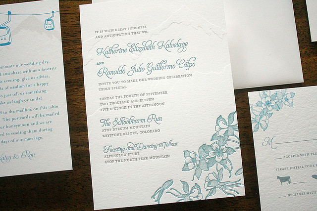 Colorado Mountain Letterpress Wedding Invitations