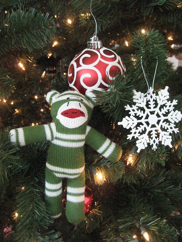 Sock Monkey Celebrates Christmas