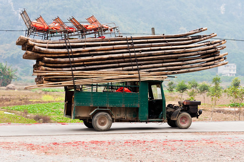 Bamboo boats on a truck
