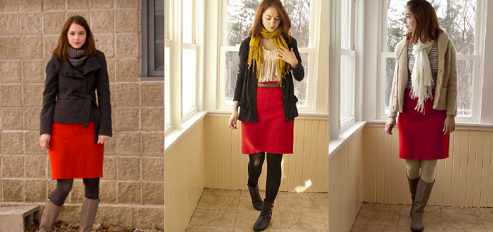red red red, remix, red wool pencil skirt, outfit ideas, how to wear, winter wool, warm outfits