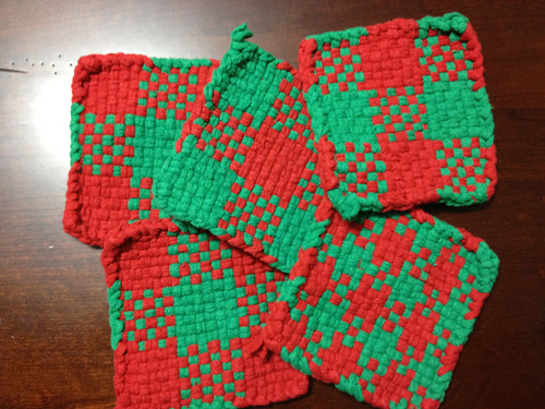 Red and Green woven cotton potholders