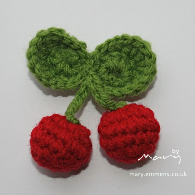 Crochet cherry brooch