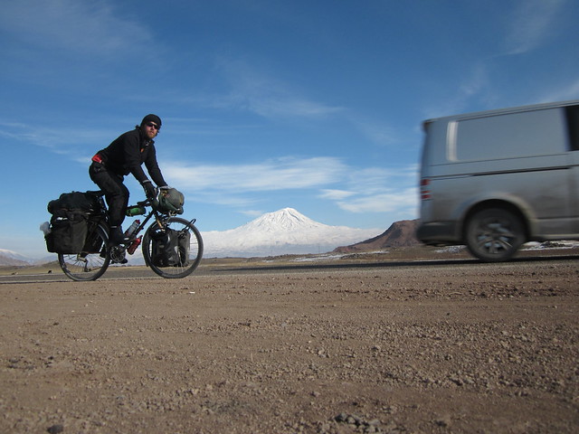 climbing Tendurek Pass with Ararat in the background