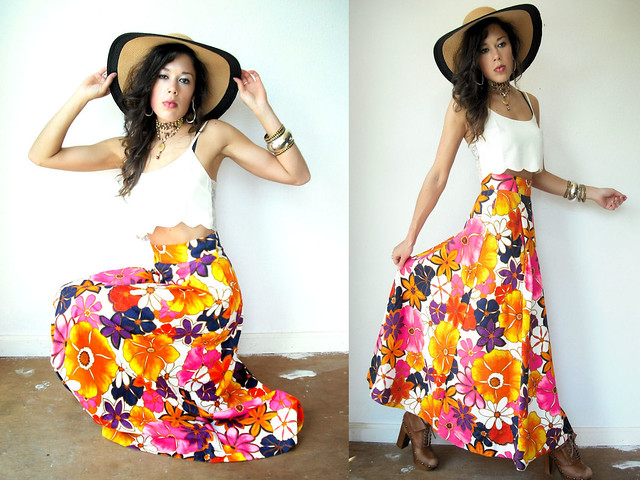 bright bold floral high waist maxi skirt