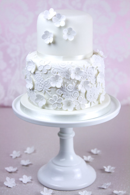 White Lace Wedding Cake This was my first time using the lace moulds 