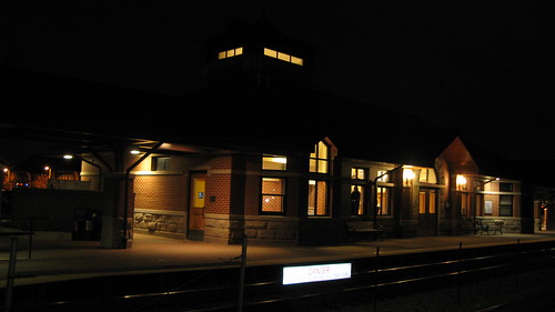 The Glen of North Glenview Metra commuter rail station at night.  Glenview Illinois USA. November 2011. by Eddie from Chicago