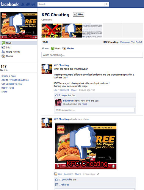 KFC Cheating Facebook Page