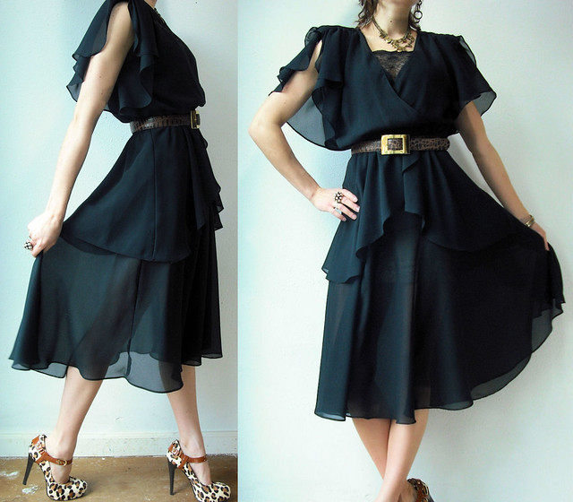 black draped chiffon goddess dress