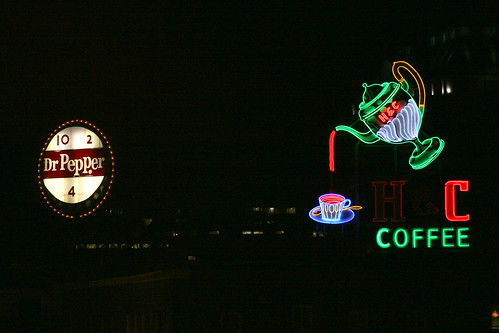 The Dr. Pepper sign and the H&C Coffee Sign