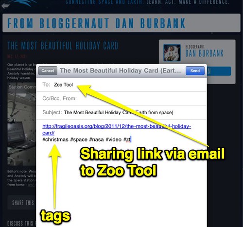 Sharing a link to Zoo Tool via email with tags