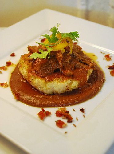 Carne Mechada on Risotto Cake