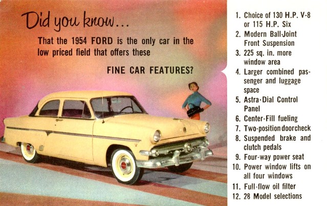 1954 Ford Customline Tudor Fine Car Features