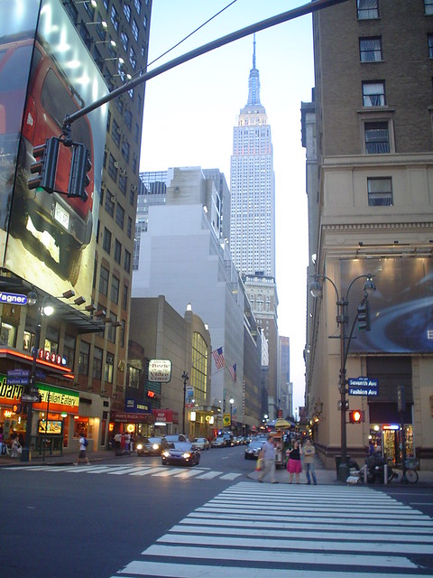 empire state building and fashion avenue in new york city usa