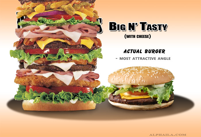 fast, food, advertising, mcdonalds, big n tasty, actual, false, tiny, comparison, ads, vs, reality, studio, photography