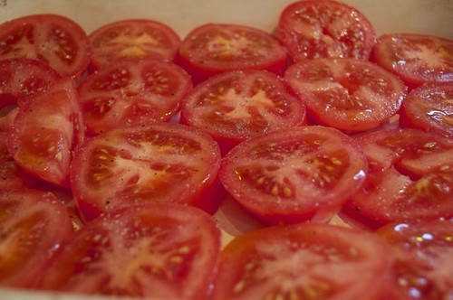 tomatoes. sliced in pan