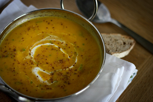 Carrot and Swede Soup with Coriander and Creme Fraiche