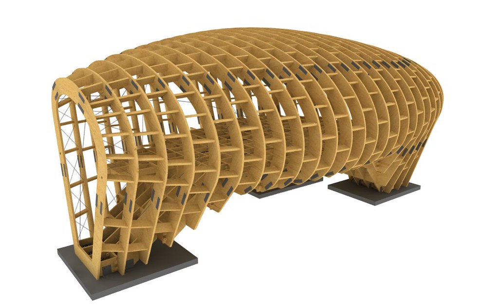 3D木構造結構圖 西班牙太陽能屋Europe Solar Decathlon FabLabHouse／MisoSoupDesign X IaaC