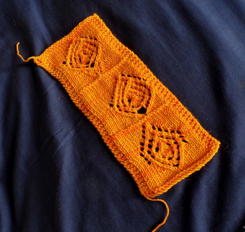 Mackintosh Rose gauge tension swatch lace orange stitch pattern creation
