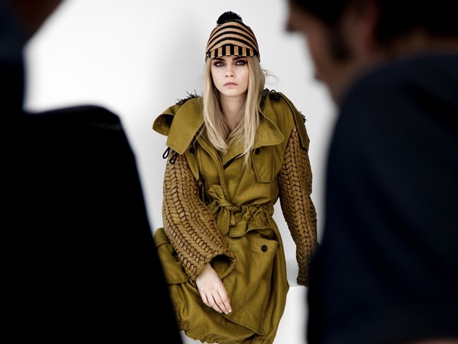 Cara Delevingne behind the scnenes at the Burberry Spring Summer 2012 ad campaign
